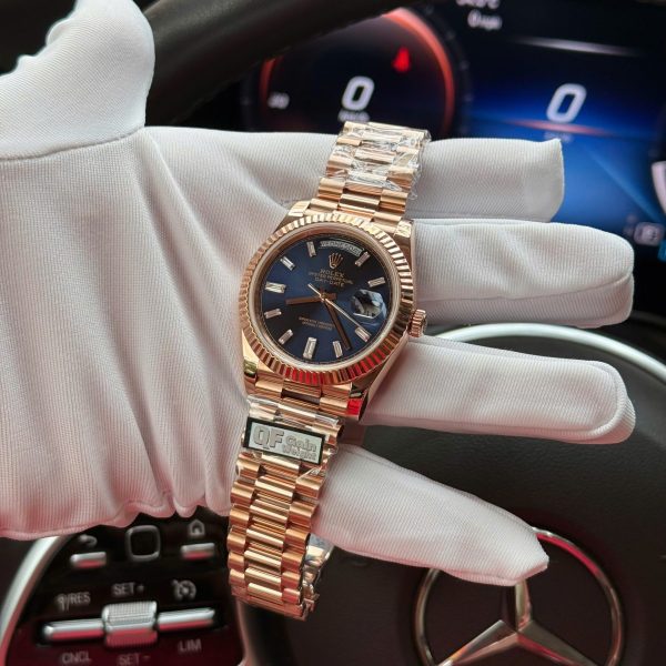 Đồng Hồ Rolex Day-Date Mặt Xanh Lục Lam Chế Tác Bọc Vàng Hồng Nhà Máy QF 40mm (2)