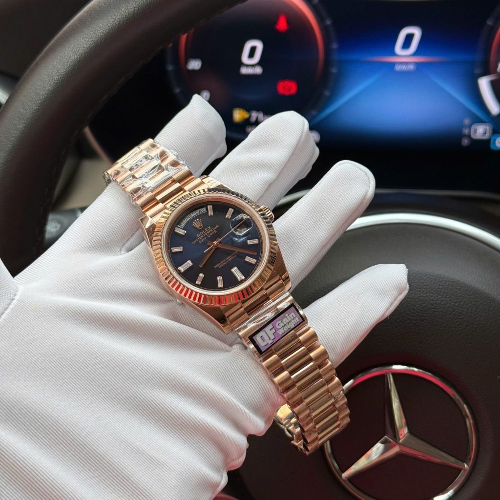 Đồng Hồ Rolex Day-Date Mặt Xanh Lục Lam Chế Tác Bọc Vàng Hồng Nhà Máy QF 40mm (2)