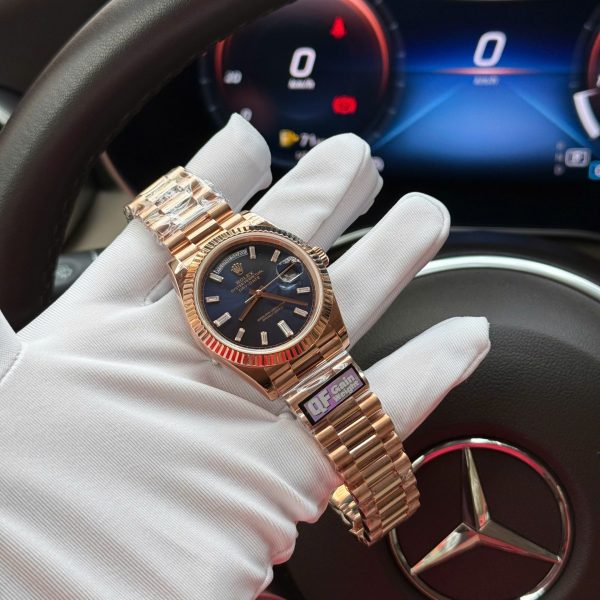 Đồng Hồ Rolex Day-Date Mặt Xanh Lục Lam Chế Tác Bọc Vàng Hồng Nhà Máy QF 40mm (2)