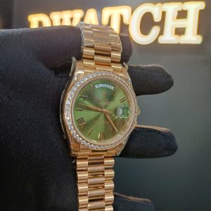 Đồng Hồ Rolex Day-Date Replica Siêu Lướt Mạ Vàng Hồng Mặt Xanh EWF 40mm