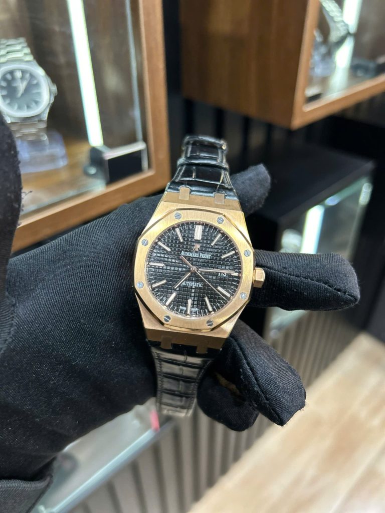 Đồng Hồ Audemars Piguet Lướt Royal Oak 15400 Rep 11 Mạ Vàng Hồng Mặt Đen 41mm (2)