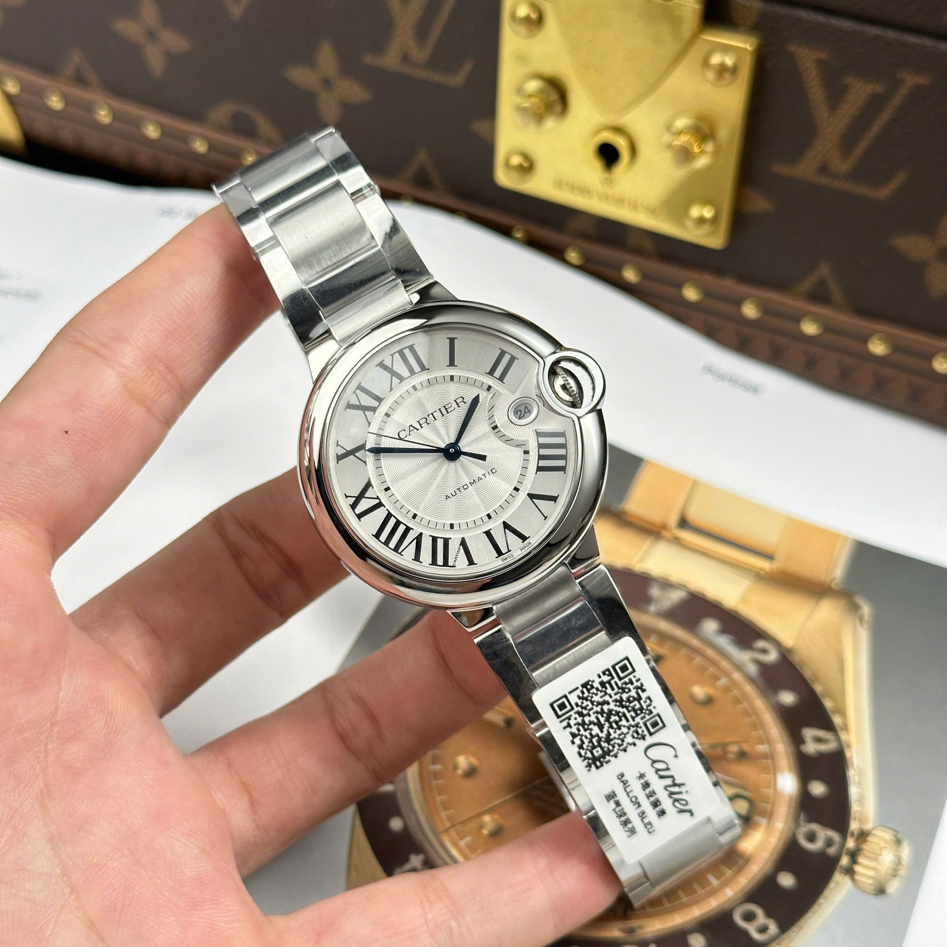 Đồng Hồ Cartier Ballon Bleu Fake Cao Cấp Mặt Trắng Dây Kim Loại Xưởng AF 40mm (6)