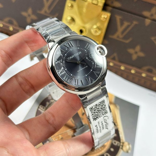 Đồng Hồ Cartier Ballon Bleu Fake Cao Cấp Mặt Xám Dây Kim Loại Xưởng AF 40mm (2)
