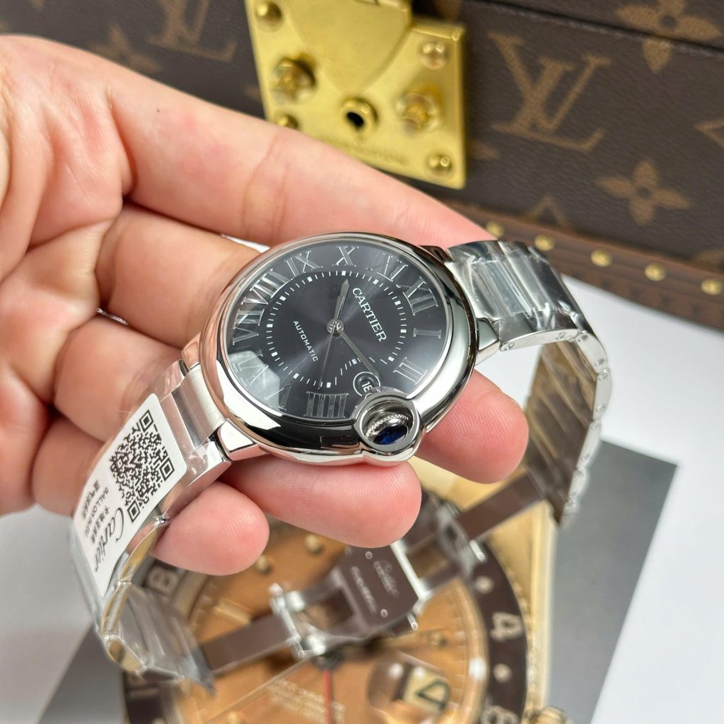 Đồng Hồ Cartier Ballon Bleu Fake Cao Cấp Mặt Xám Dây Kim Loại Xưởng AF 40mm (2)