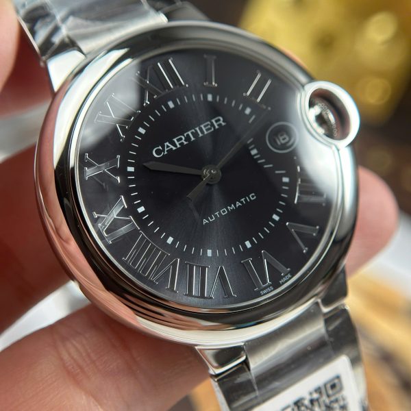 Đồng Hồ Cartier Ballon Bleu Fake Cao Cấp Mặt Xám Dây Kim Loại Xưởng AF 40mm (2)