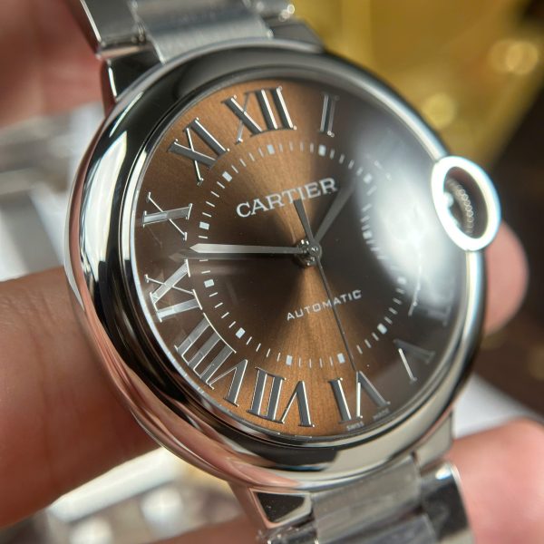 Đồng Hồ Cartier Ballon Bleu Replica Cao Cấp Mặt Nâu Dây Kim Loại Xưởng AF 40mm (2)