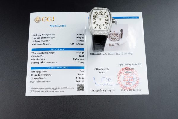 Đồng Hồ Franck Muller Rep Cao Cấp Vanguard V32 Mặt Trắng Vỏ Đính Kim Cương Moissanite 36mm (2)