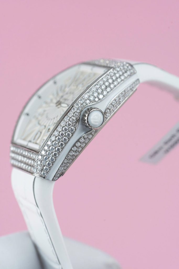 Đồng Hồ Franck Muller Vanguard V32 Màu Trắng Replica 11 Vỏ Đính Kim Cương Moissanite 36mm (2)