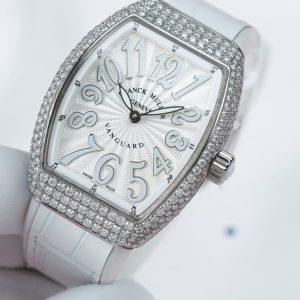 Đồng Hồ Franck Muller Vanguard V32 Màu Trắng Replica 11 Vỏ Đính Kim Cương Moissanite 36mm (2)