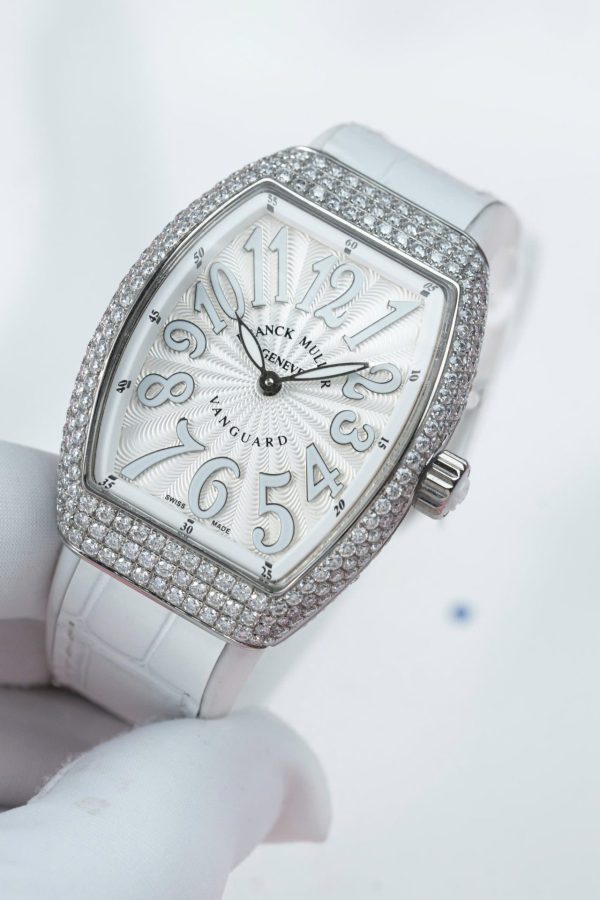 Đồng Hồ Franck Muller Vanguard V32 Màu Trắng Replica 11 Vỏ Đính Kim Cương Moissanite 36mm (2)