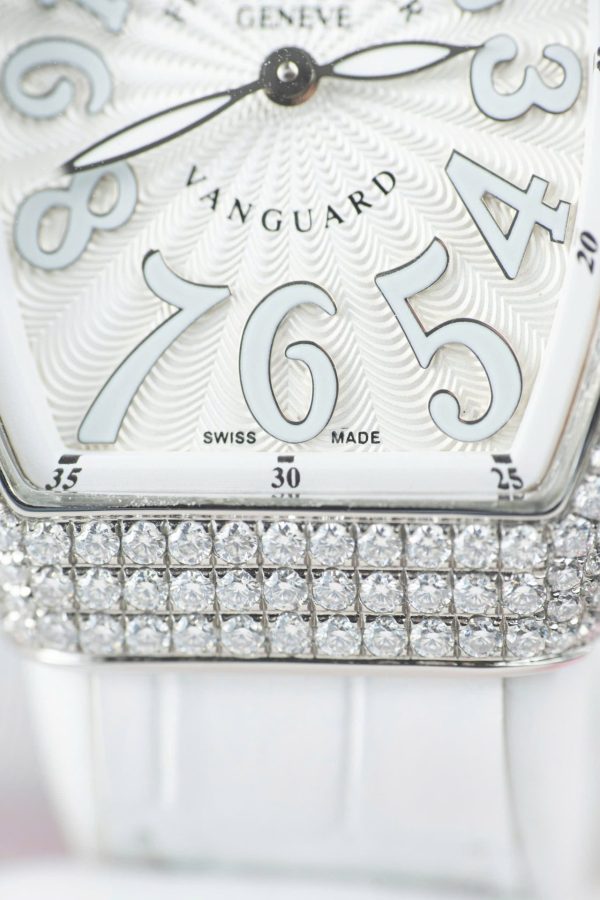 Đồng Hồ Franck Muller Vanguard V32 Màu Trắng Replica 11 Vỏ Đính Kim Cương Moissanite 36mm (2)