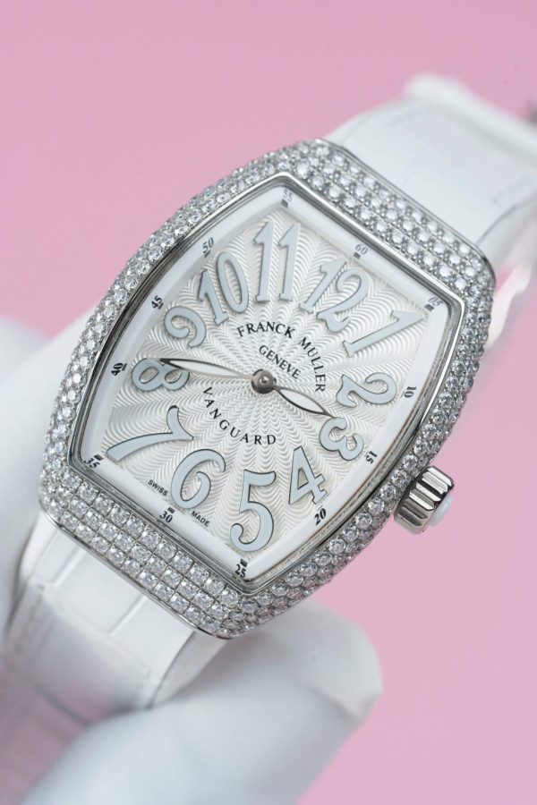 Đồng Hồ Franck Muller Vanguard V32 Màu Trắng Replica 11 Vỏ Đính Kim Cương Moissanite 36mm (2)