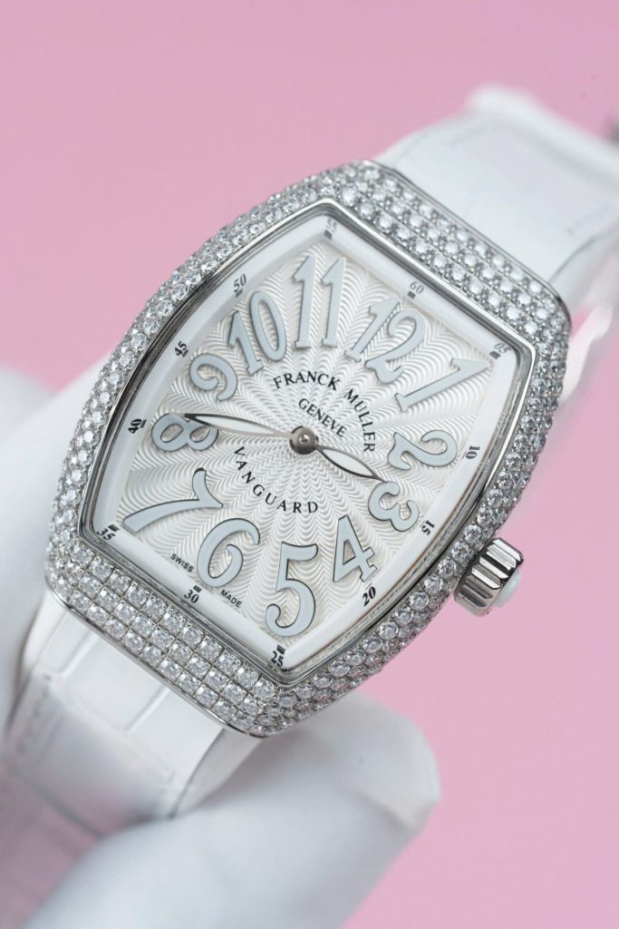 Đồng Hồ Franck Muller Vanguard V32 Màu Trắng Replica 11 Vỏ Đính Kim Cương Moissanite 36mm (2)