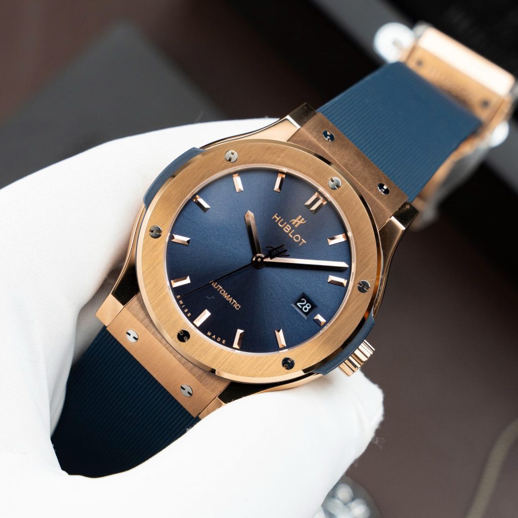 Đồng Hồ Hublot Classic Fusion King Gold Chế Tác Màu Xanh Blue Máy SW300 Thuỵ Sỹ 42mm (2)