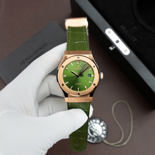 Đồng Hồ Hublot Classic Fusion King Gold Replica 11 Màu Xanh Lá Cây Máy SW300 Dây Da Cá Sấu 42mm (2)