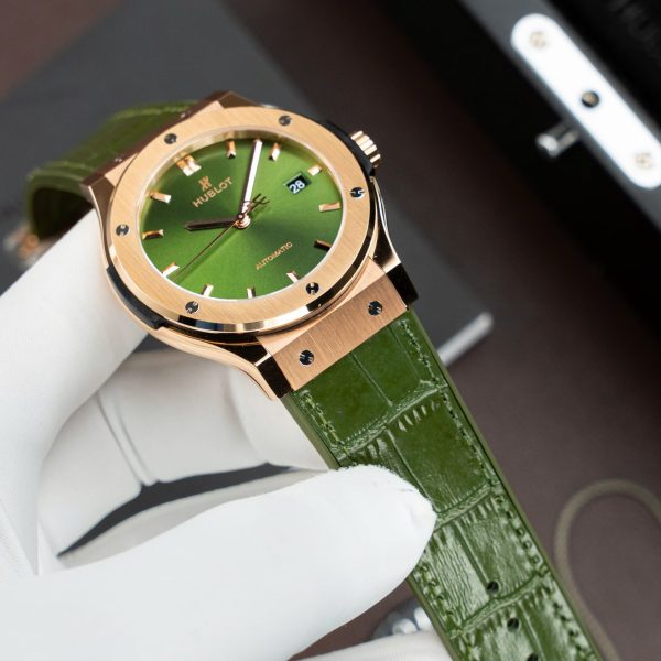 Đồng Hồ Hublot Classic Fusion King Gold Replica 11 Màu Xanh Lá Cây Máy SW300 Dây Da Cá Sấu 42mm (2)