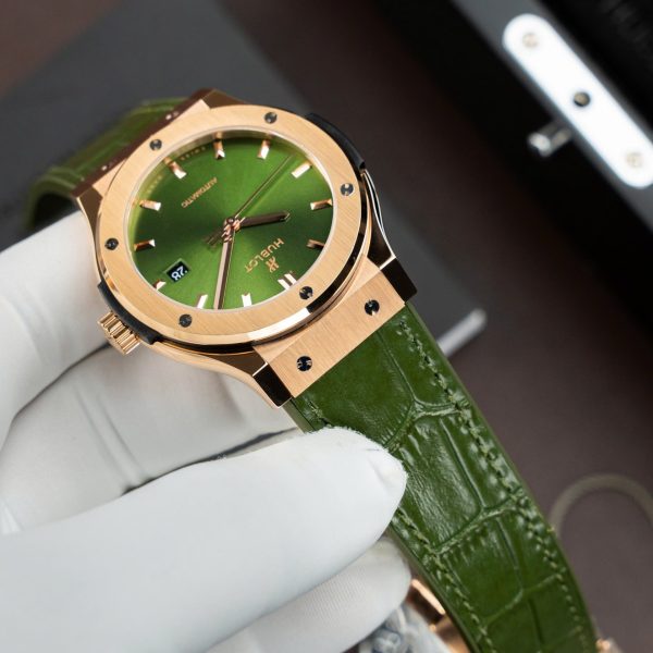 Đồng Hồ Hublot Classic Fusion King Gold Replica 11 Màu Xanh Lá Cây Máy SW300 Dây Da Cá Sấu 42mm (2)