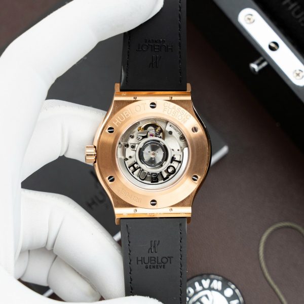 Đồng Hồ Hublot Classic Fusion King Gold Replica Cao Cấp Màu Đen Máy SW300 Dây Da Cá Sấu 42mm (2)