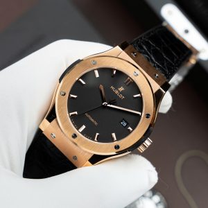 Đồng Hồ Hublot Classic Fusion King Gold Replica Cao Cấp Màu Đen Máy SW300 Dây Da Cá Sấu 42mm (2)
