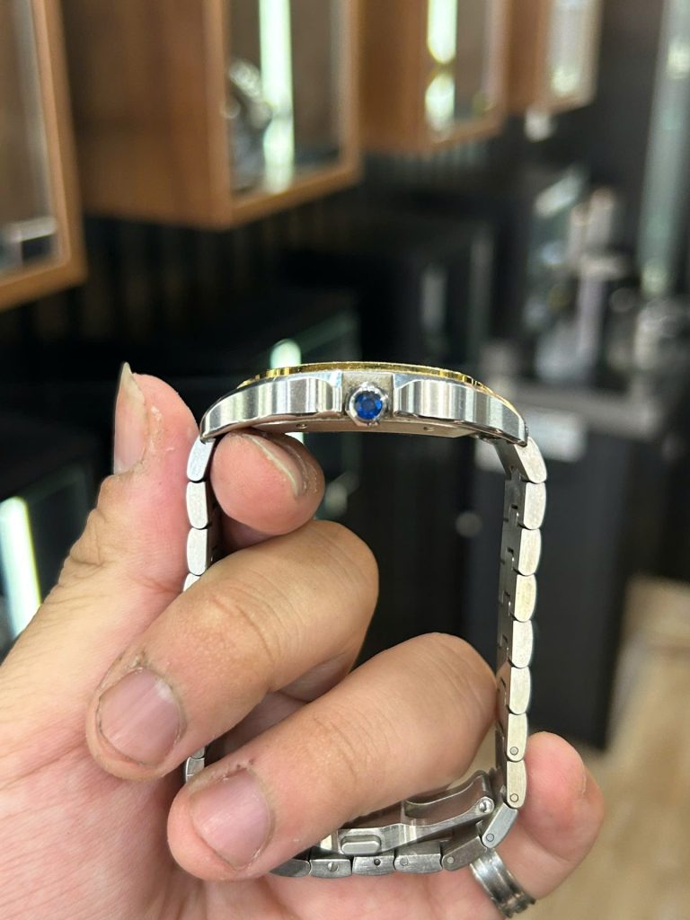 Đồng Hồ Lướt Cartier Santos Replica 11 Demi Vàng Mặt Trắng BVF 39 (9)