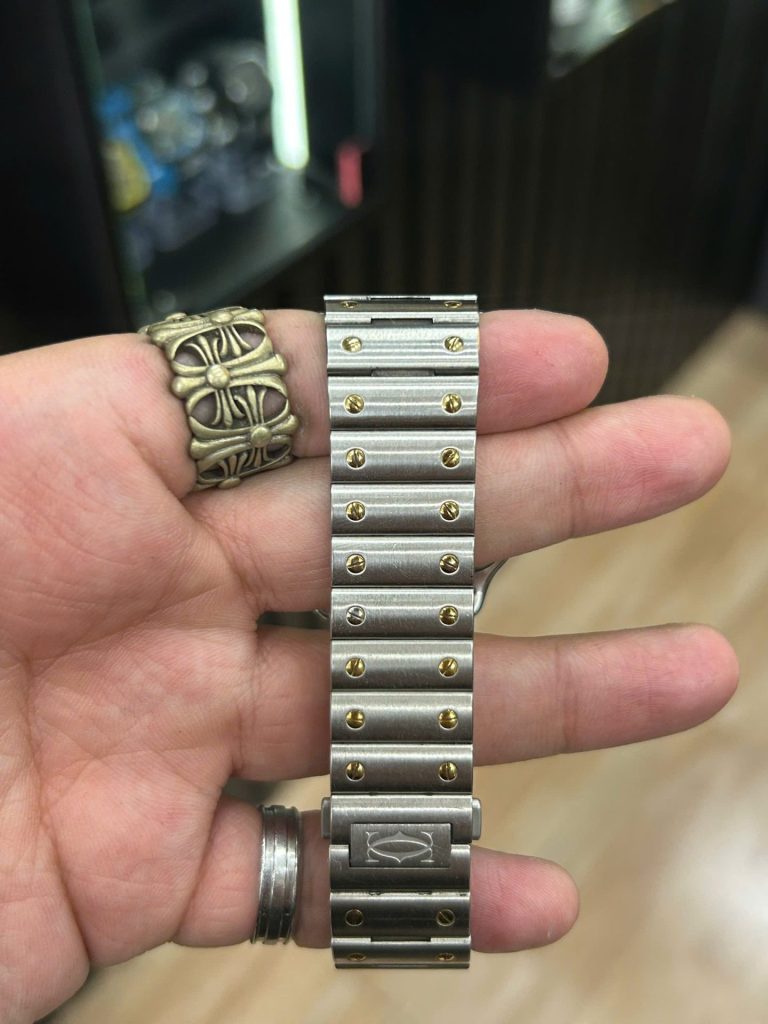Đồng Hồ Lướt Cartier Santos Replica 11 Demi Vàng Mặt Trắng BVF 39 (9)