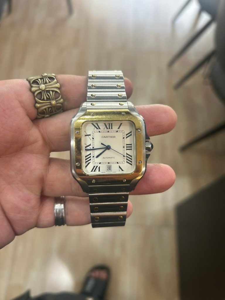 Đồng Hồ Lướt Cartier Santos Replica 11 Demi Vàng Mặt Trắng BVF 39 (9)