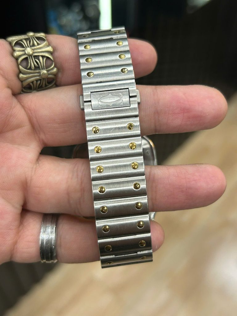 Đồng Hồ Lướt Cartier Santos Replica 11 Demi Vàng Mặt Trắng BVF 39 (9)