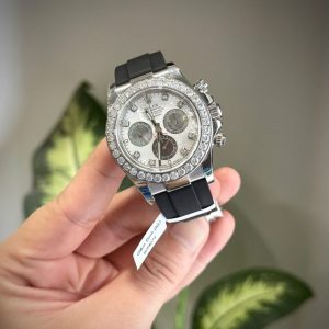 Đồng Hồ Rolex Daytona Mặt MOP Cọc Số + Vành Đính Kim Cương Moissanite Chế Tác 40mm (1)