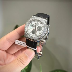 Đồng Hồ Rolex Daytona Mặt MOP Cọc Số + Vành Đính Kim Cương Moissanite Chế Tác 40mm (1)