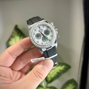 Đồng Hồ Rolex Daytona Mặt MOP Cọc Số + Vành Đính Kim Cương Moissanite Chế Tác 40mm (1)