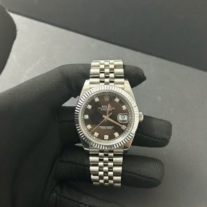 Đồng Hồ Rolex Lướt DateJust Nam Mặt Đen Cọc Số Đá Replica 11 Nhà Máy Clean 41mm (2)