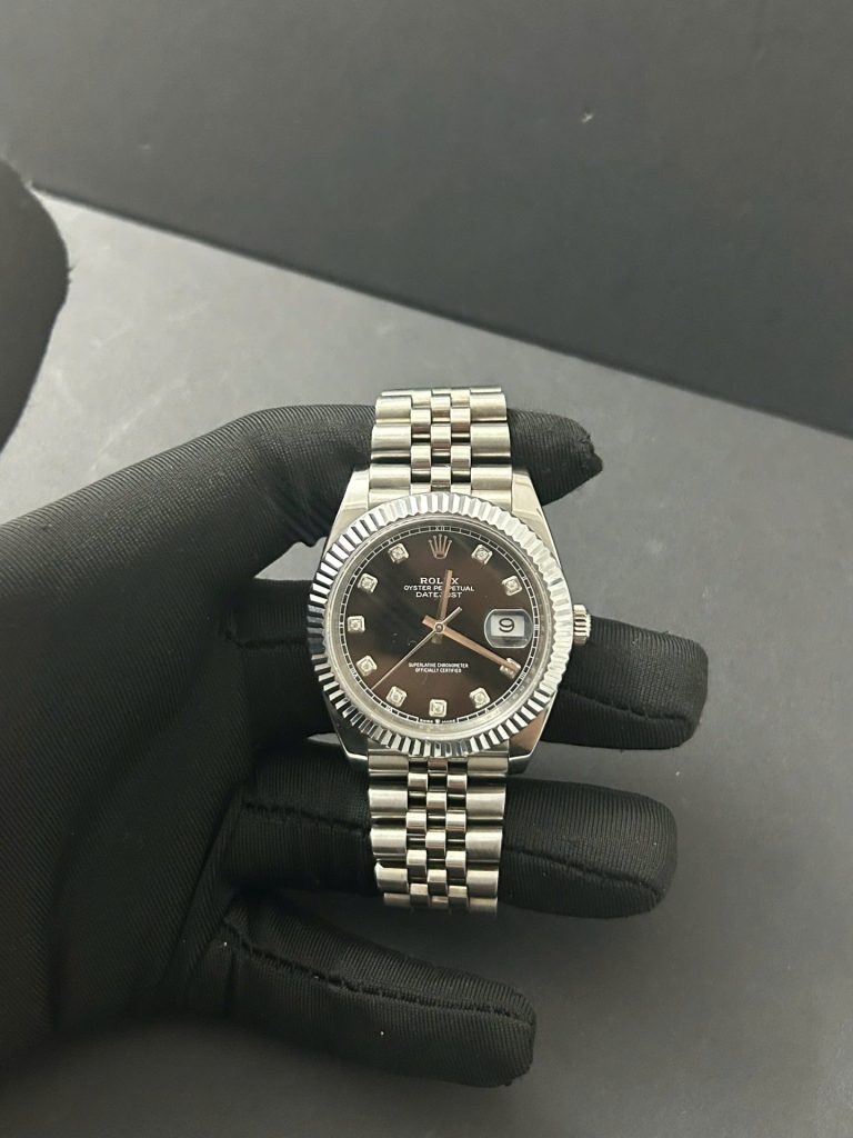 Đồng Hồ Rolex Lướt DateJust Nam Mặt Đen Cọc Số Đá Replica 11 Nhà Máy Clean 41mm (2)