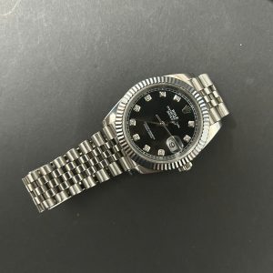 Đồng Hồ Rolex Lướt DateJust Nam Mặt Đen Cọc Số Đá Replica 11 Nhà Máy Clean 41mm (2)