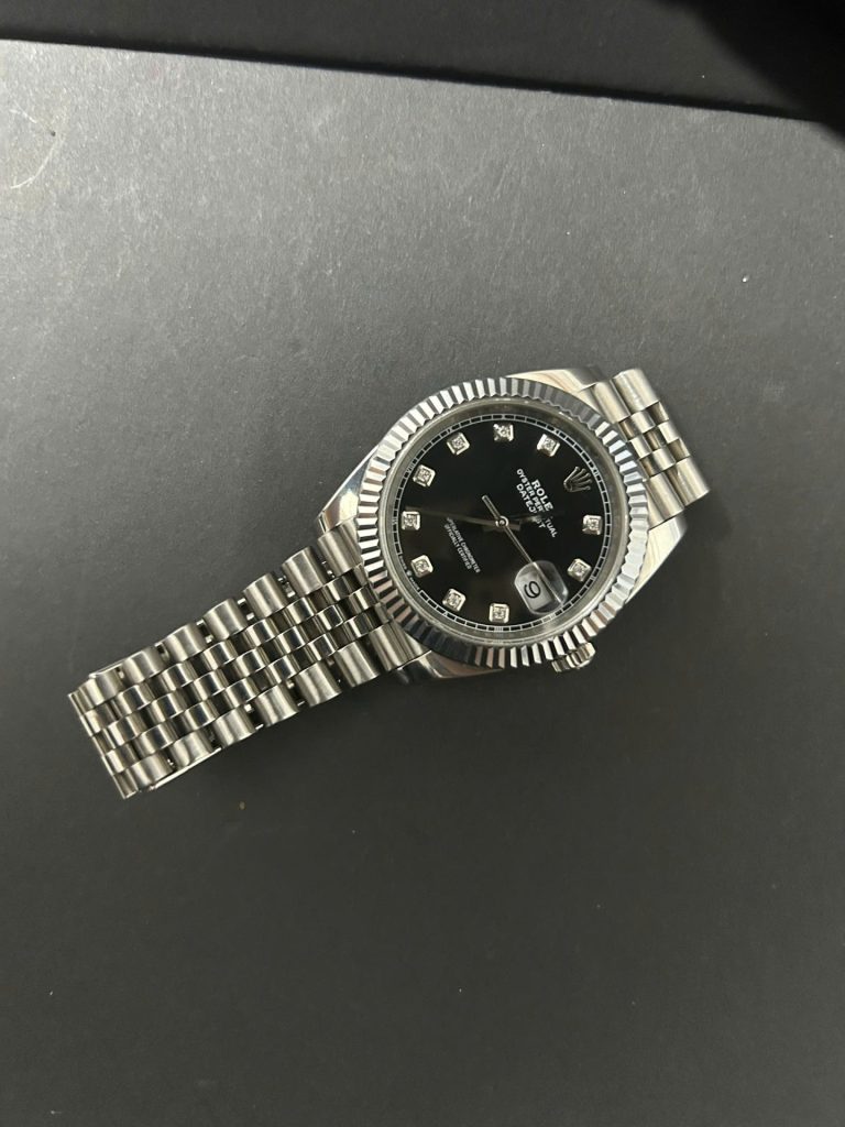 Đồng Hồ Rolex Lướt DateJust Nam Mặt Đen Cọc Số Đá Replica 11 Nhà Máy Clean 41mm (2)