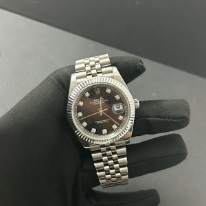 Đồng Hồ Rolex Lướt DateJust Nam Mặt Đen Cọc Số Đá Replica 11 Nhà Máy Clean 41mm (2)