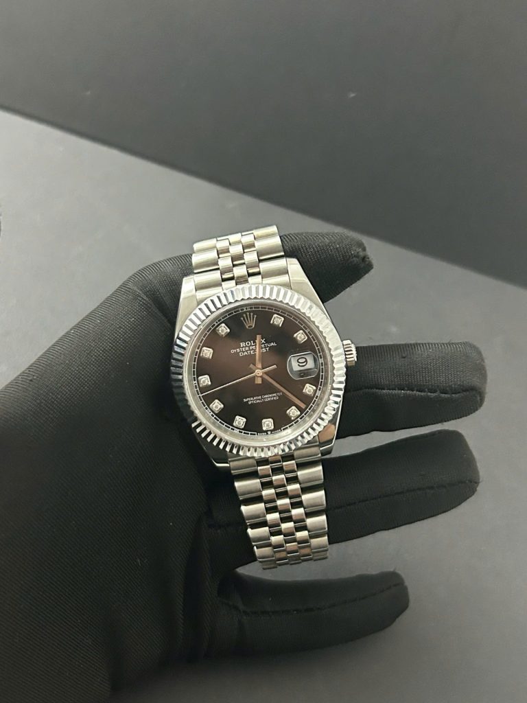 Đồng Hồ Rolex Lướt DateJust Nam Mặt Đen Cọc Số Đá Replica 11 Nhà Máy Clean 41mm (2)