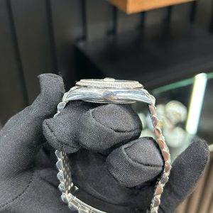 Đồng Hồ Rolex Nữ Cũ DateJust Mặt Bạc Viền Đính Đá Replica Cao Cấp 31mm (3)