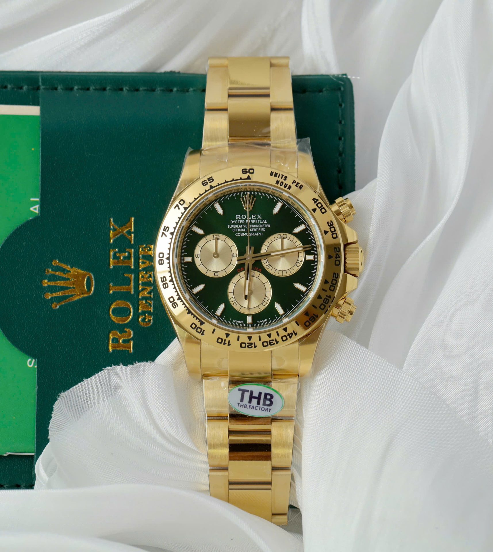 Đồng Hồ Rolex Replica 11 Daytona 126508 Mặt Xanh Green Mạ Vàng Xưởng THB 40mm (2)