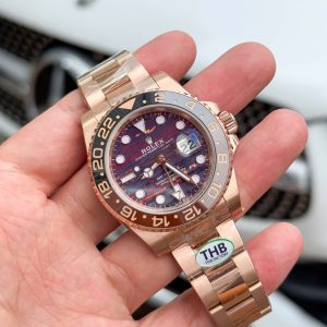 Đồng Hồ Rolex Replica 11 GMT-Master II 126715CHNR Mạ Vàng Hồng Mặt Đá Mắt Hổ 40mm (2)