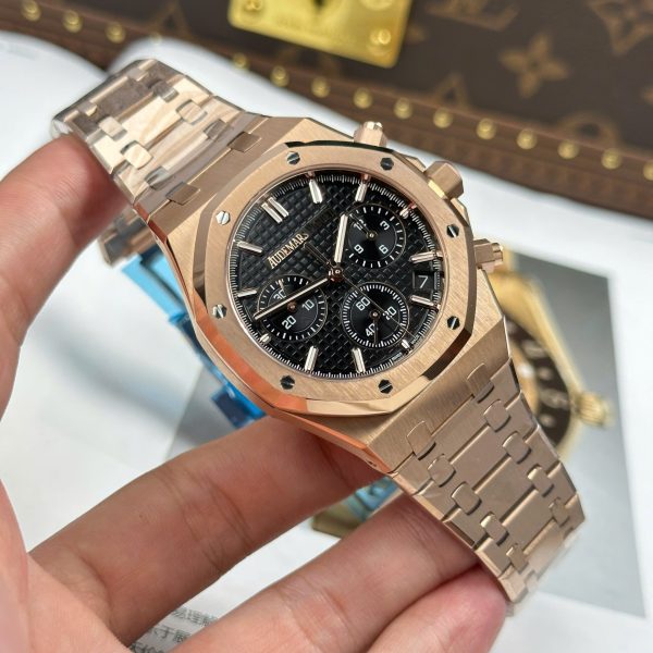 Đồng Hồ Audemars Piguet Rep 11 Royal Oak 26240 Mạ Vàng Hồng Mặt Đen Xưởng APS 41mm (2)