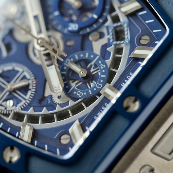 Đồng Hồ Hublot Spirit Of Big Bang Titanium Replica 11 Viền Gốm Xanh Dương Nhà Máy BBF 42mm (6)
