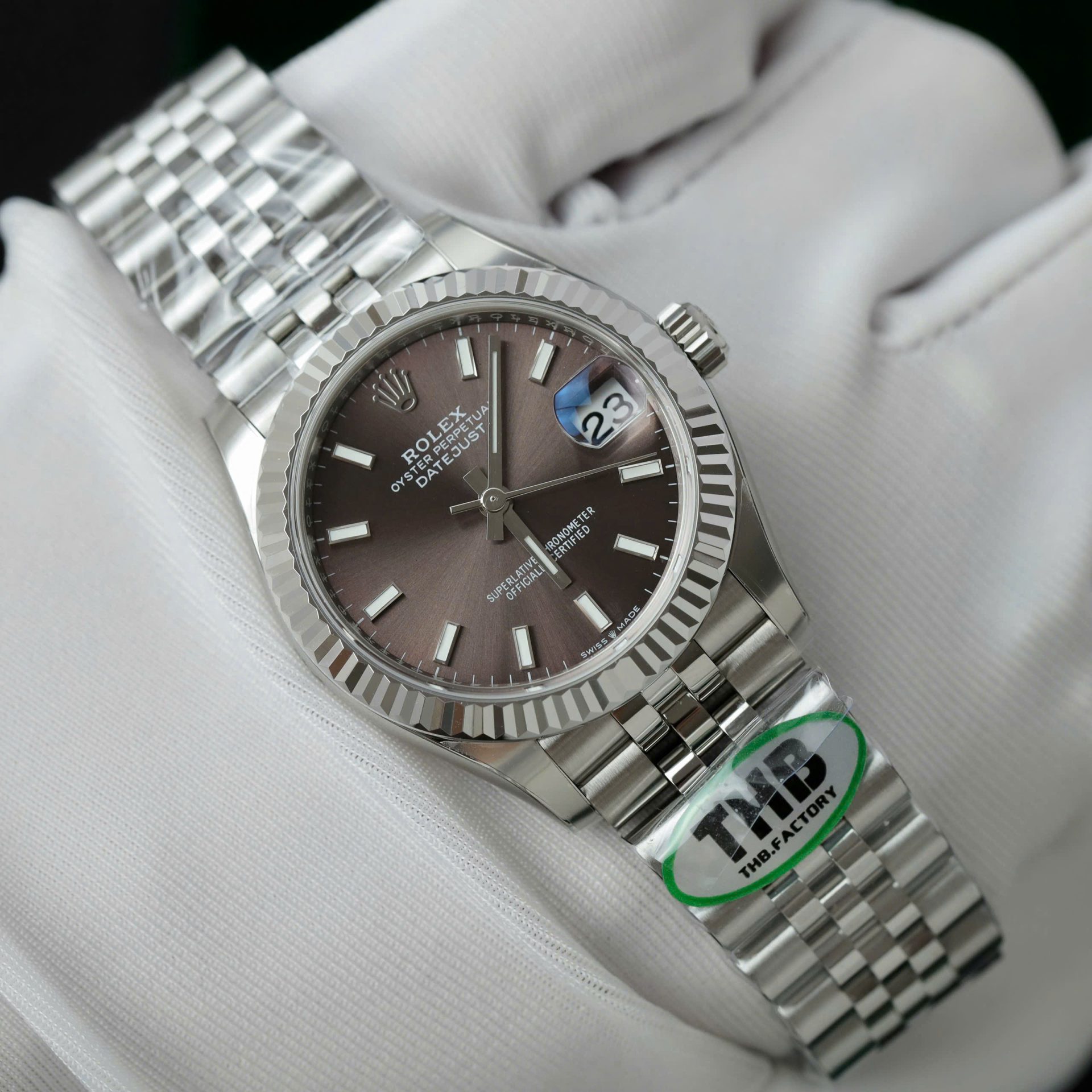 Đồng Hồ Rolex DateJust Chế Tác Mặt Số Xám Tối Dây Jubilee Xưởng THB 31mm (2)