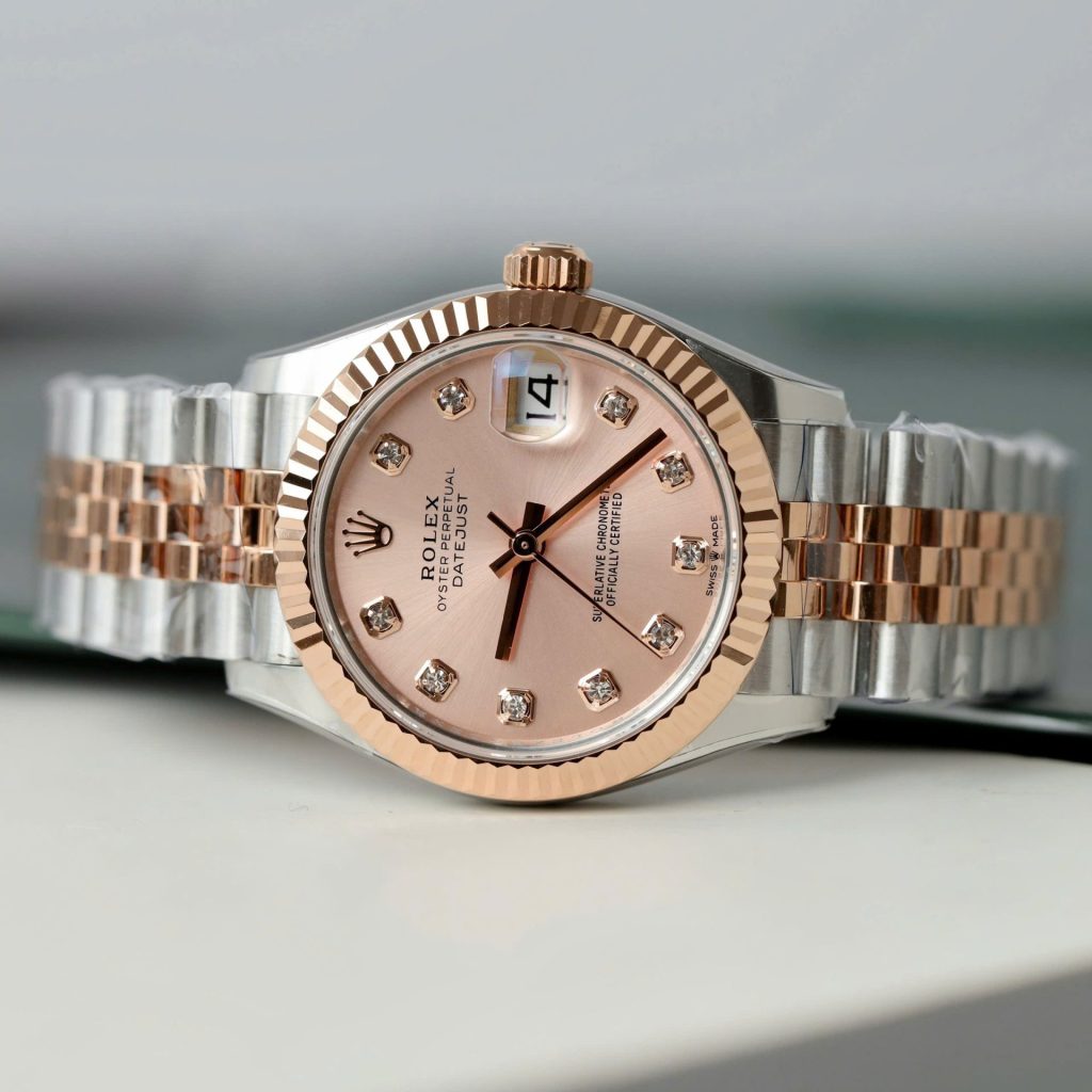 Đồng Hồ Rolex DateJust Nữ Chế Tác Mặt Hồng Cọc Số Đính Đá Xưởng THB 31mm (2)
