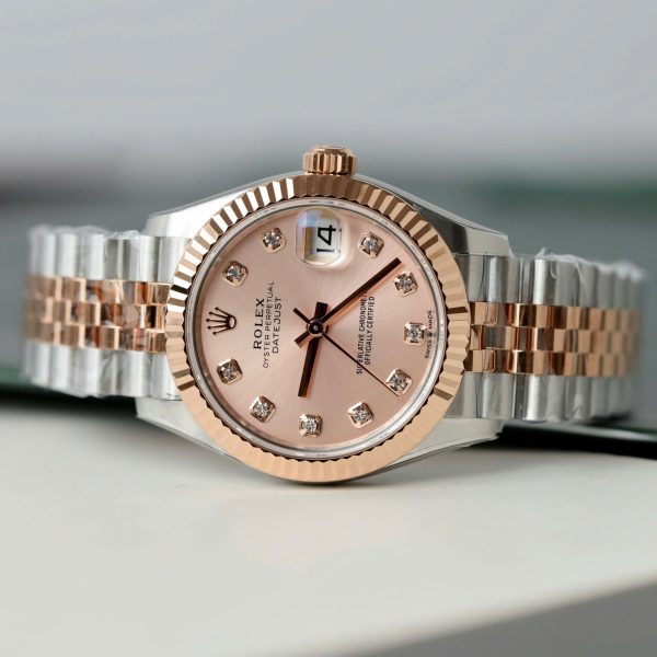 Đồng Hồ Rolex DateJust Nữ Chế Tác Mặt Hồng Cọc Số Đính Đá Xưởng THB 31mm (2)