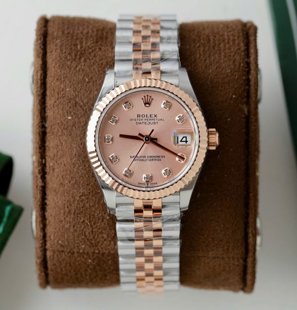 Đồng Hồ Rolex DateJust Nữ Chế Tác Mặt Hồng Cọc Số Đính Đá Xưởng THB 31mm (2)