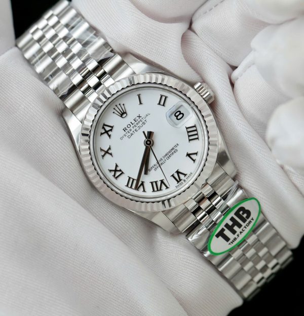 Đồng Hồ Rolex DateJust Rep 11 Cao Cấp Mặt Trắng Cọc Số La Mã Xưởng THB 31mm (2)