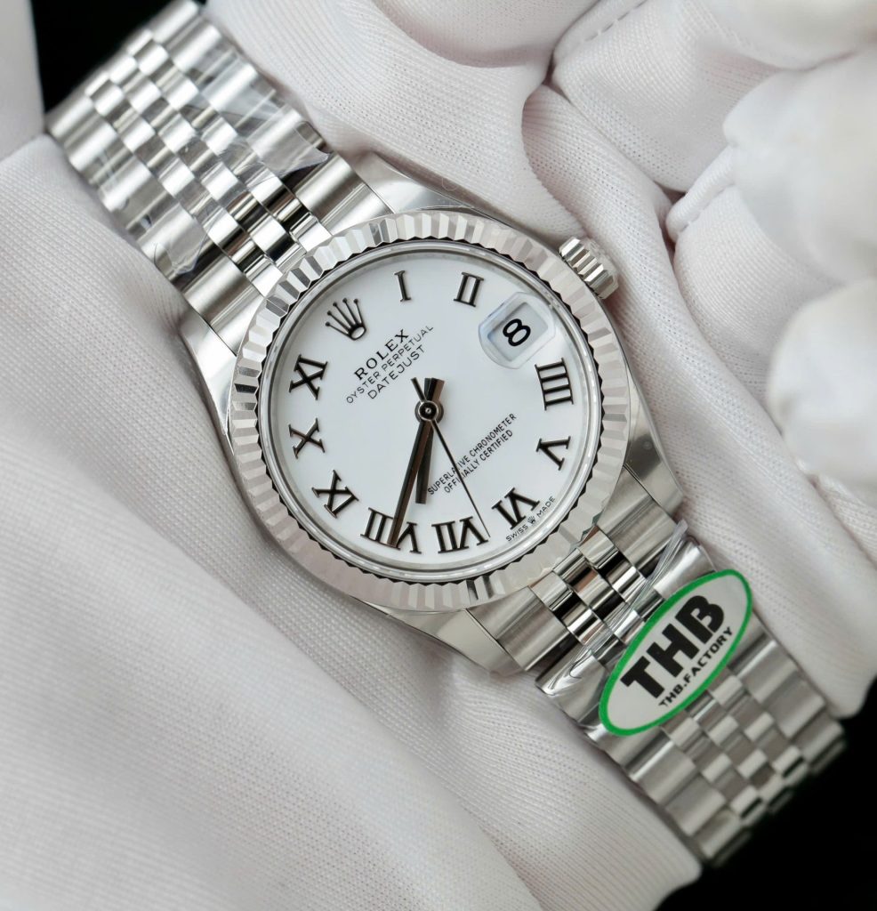 Đồng Hồ Rolex DateJust Rep 11 Cao Cấp Mặt Trắng Cọc Số La Mã Xưởng THB 31mm (2)