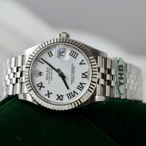 Đồng Hồ Rolex DateJust Rep 11 Cao Cấp Mặt Trắng Cọc Số La Mã Xưởng THB 31mm (2)