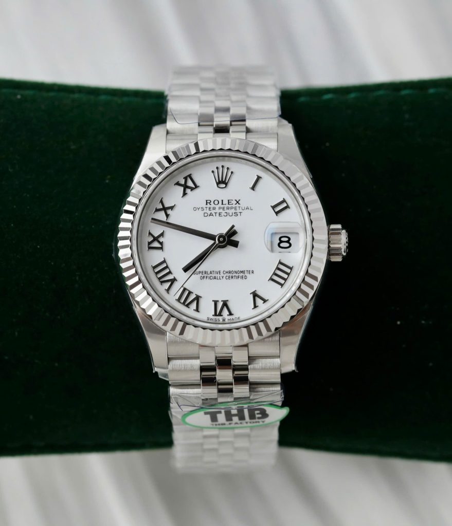 Đồng Hồ Rolex DateJust Rep 11 Cao Cấp Mặt Trắng Cọc Số La Mã Xưởng THB 31mm (2)