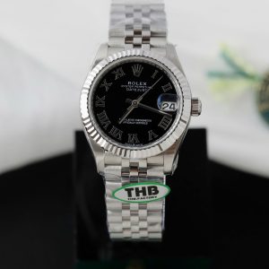 Đồng Hồ Rolex DateJust Replica Cao Cấp Mặt Đen Cọc Số La Mã Xưởng THB 31mm (2)